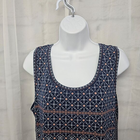 Max Studio Blue Pink Floral Geometric Sleeveless Dress Boho Shift L - Picture 2 of 10